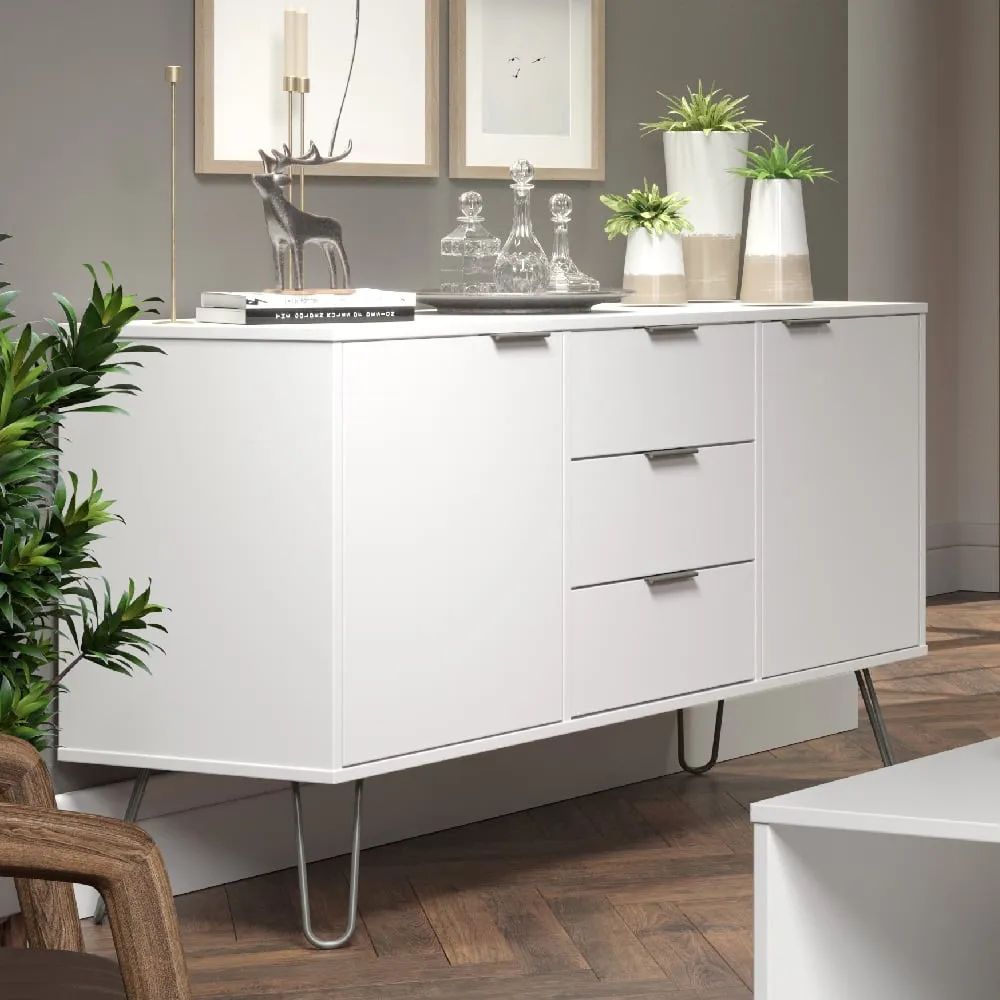 Avoch Wooden Sideboard with 2 Doors 3 Drawers - White