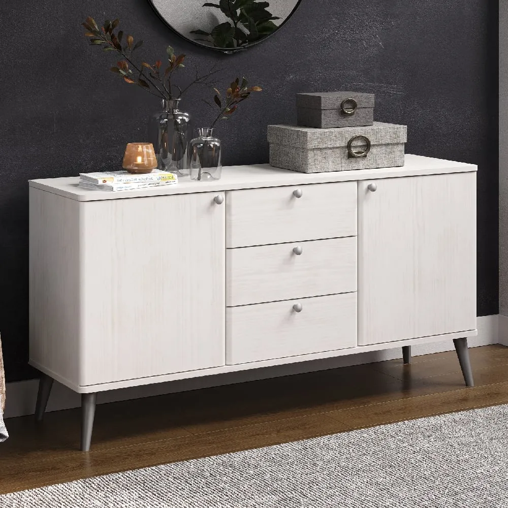 Avoch Wooden Sideboard with 2 Doors 3 Drawers - White