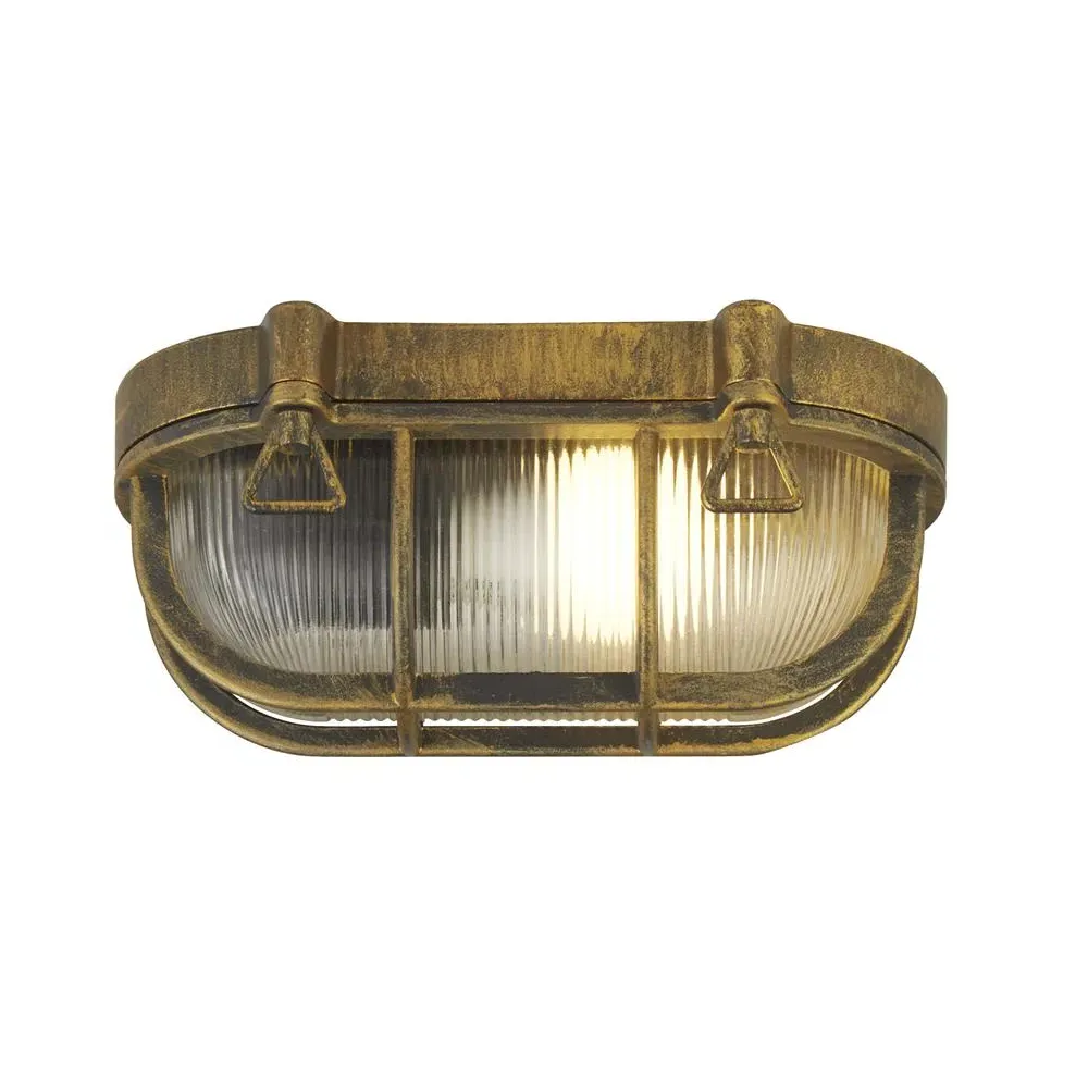 Avon Clear Glass Bulkhead Outdoor Light - Gold