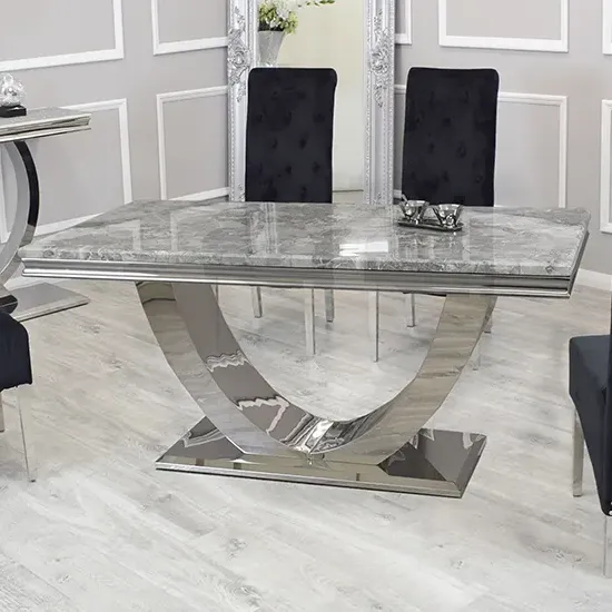 Avon Dining Table - Light Grey Marble, Polished Steel product