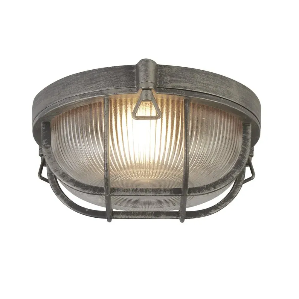 Avon Ribbed Glass Bulkhead Outdoor Light - Silver image