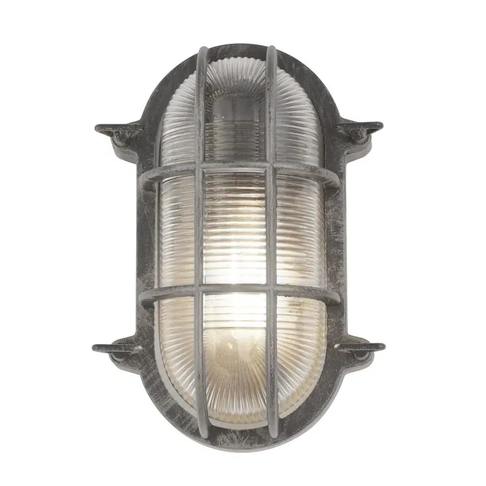 Avon Ribbed Glass Bulkhead Outdoor Wall Light - Silver