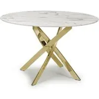 Avon Round Dining Table - White Marble Effect, Gold