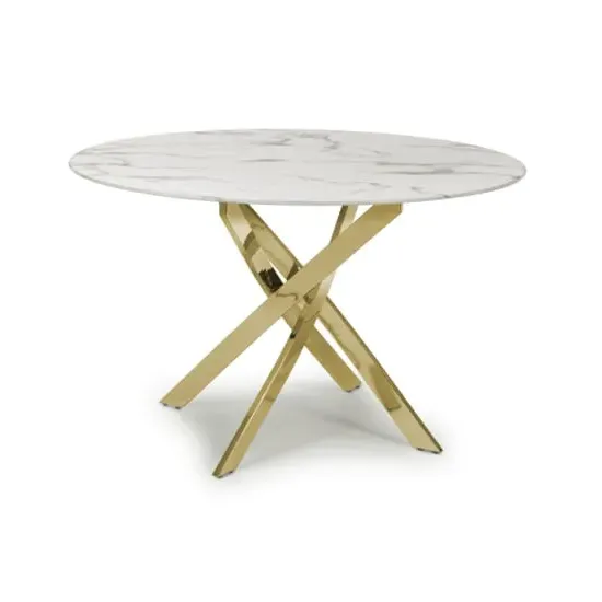 Avon Round Dining Table - White Marble Effect, Gold image