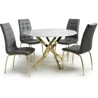 Avon Round Dining Table with 4 Justin Grey Chairs - Gold