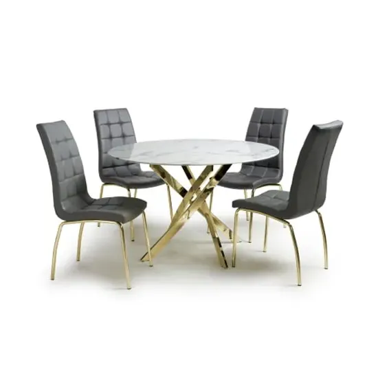 Avon Round Dining Table with 4 Justin Grey Chairs - Gold