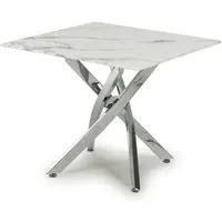 Avon Square End Table - White Marble Effect, Chrome