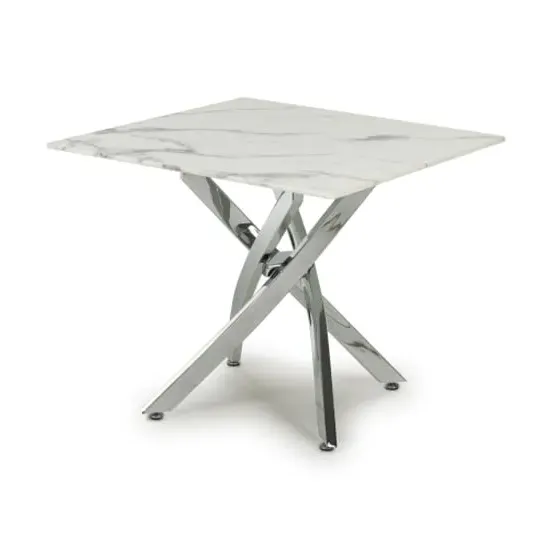 Avon Square End Table - White Marble Effect, Chrome image