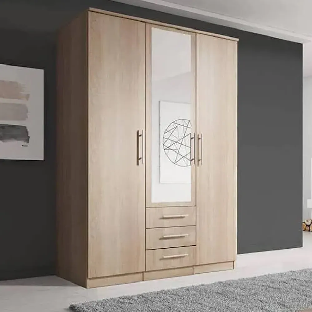 Avondale 3-Door Mirrored Wardrobe - Sonoma Oak