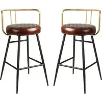 Avondale Bar Stools with Metal Legs - Red, Leather