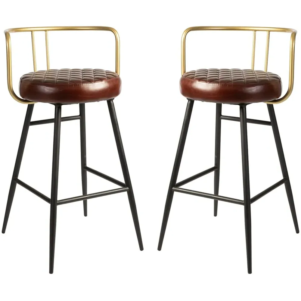 Avondale Bar Stools with Metal Legs - Red, Leather
