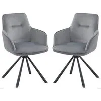 Avondale Pair of Swivel Dining Chairs - Grey, French Velvet alternate view