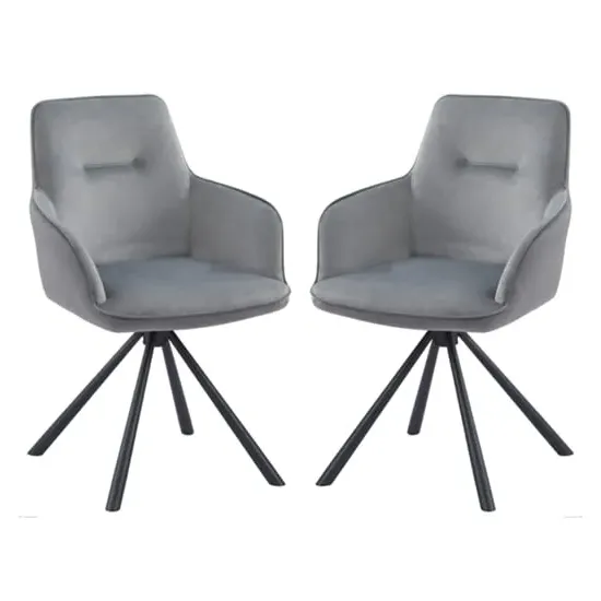 Avondale Pair of Swivel Dining Chairs - Grey, French Velvet product