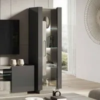 Avora 1-Door Display Cabinet with LED - Dark Grey, High Gloss alternate view