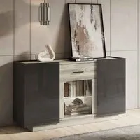 Avora High Gloss Sideboard 3 Door with LED - Dark Grey, Pine alternate view