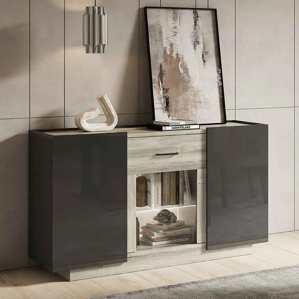 Avora High Gloss Sideboard 3 Door with LED - Dark Grey, Pine product