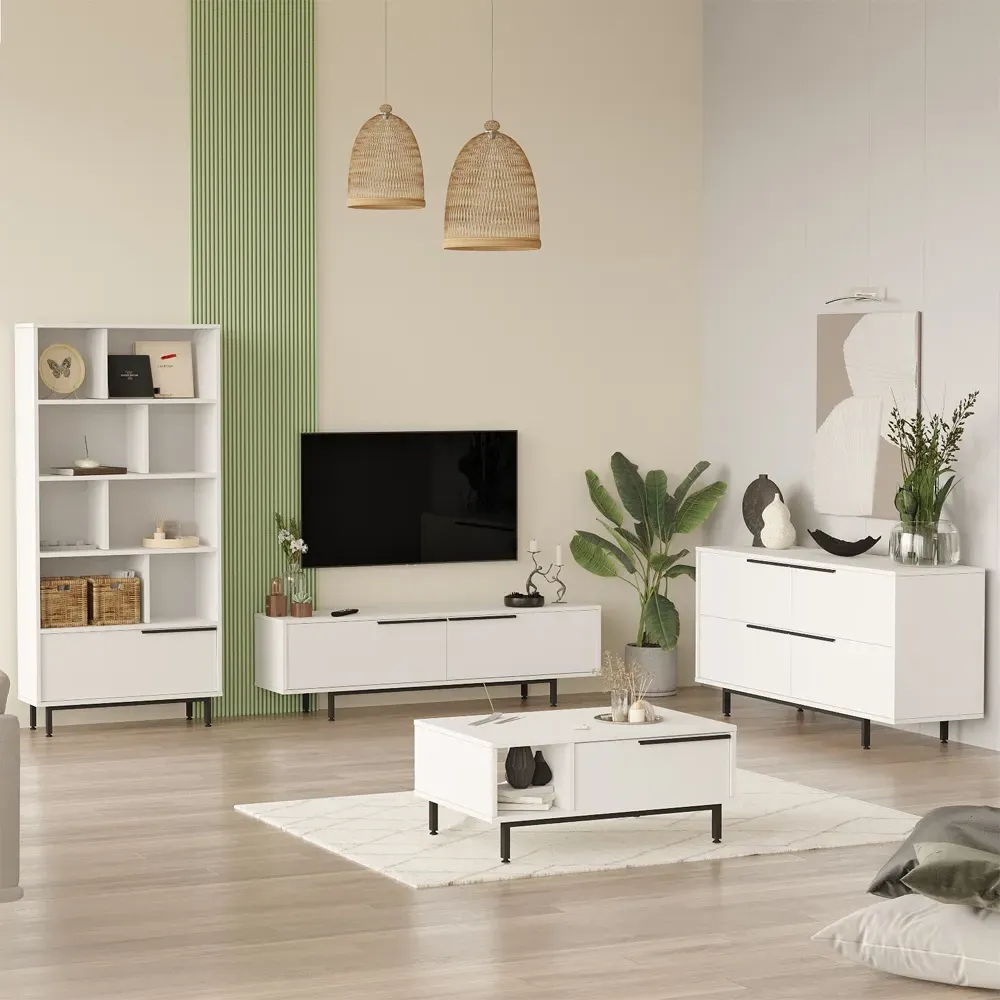 Avoris Living Room Furniture Set with Bookcase - White product