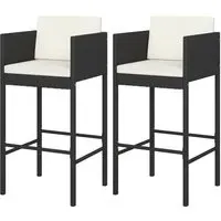 Avyanna Bar Chairs with Cushions Pair - Black, Poly Rattan
