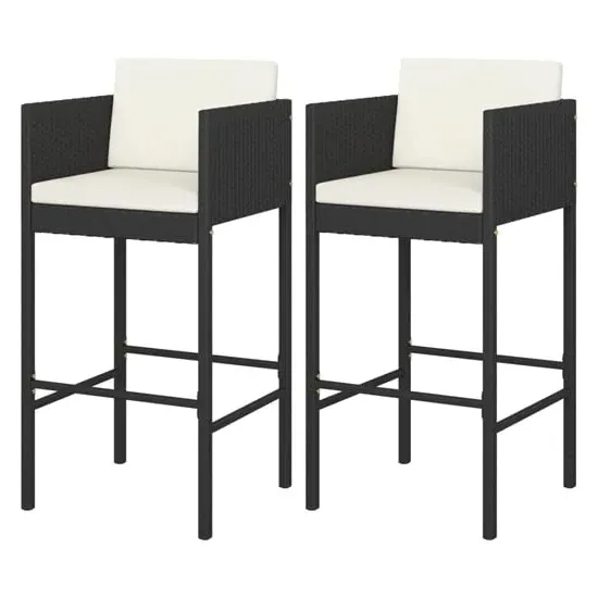 Avyanna Bar Chairs with Cushions Pair - Black, Poly Rattan