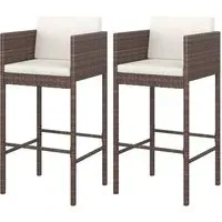 Avyanna Bar Chairs with Cushions Pair - Brown, Poly Rattan