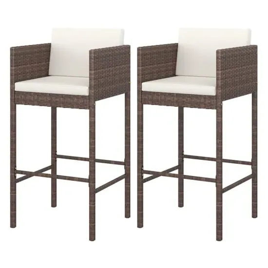 Avyanna Bar Chairs with Cushions Pair - Brown, Poly Rattan image