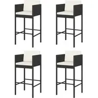 Avyanna Set of 4 Bar Chairs with Cushions - Black, Poly Rattan