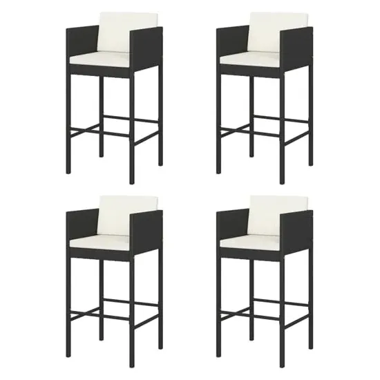 Avyanna Set of 4 Bar Chairs with Cushions - Black, Poly Rattan