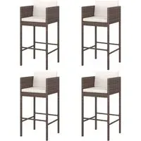 Avyanna Set of 4 Bar Chairs with Cushions - Brown, Poly Rattan