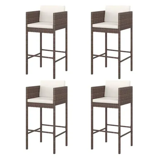 Avyanna Set of 4 Bar Chairs with Cushions - Brown, Poly Rattan
