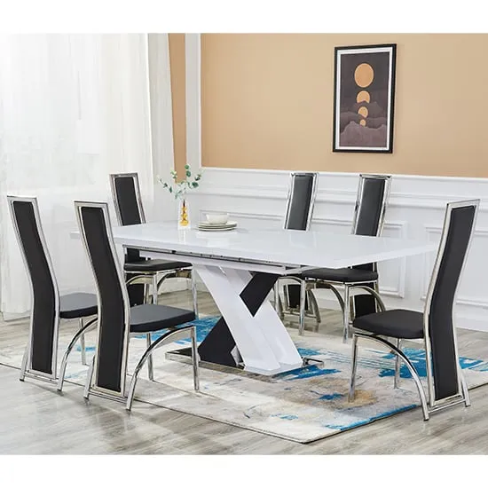 Axara Extendable Dining Table with 6 Chicago Chairs - Grey