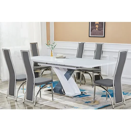 Axara Extendable Dining Table with 6 Chicago Chairs - Grey
