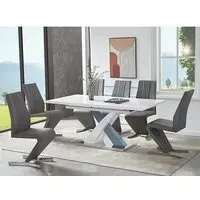 Axara Extendable Dining Table with 6 Gia Chairs - White