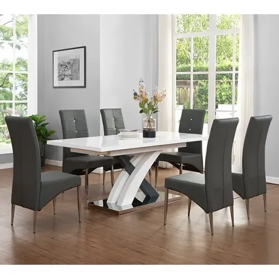 Axara Extendable Dining Table with 6 Vesta Chairs - Grey