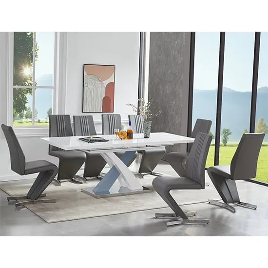 Axara Extendable Dining Table with 8 Gia Chairs - White