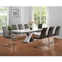 Axara Extendable Dining Table with 8 Paris Chairs - Grey