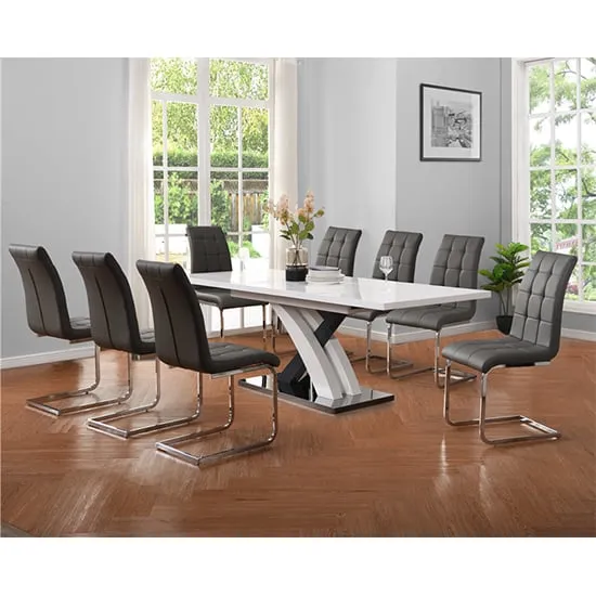 Axara Extendable Dining Table with 8 Paris Chairs - Grey