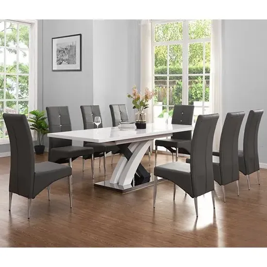Axara Extendable Dining Table with 8 Vesta Chairs - Grey