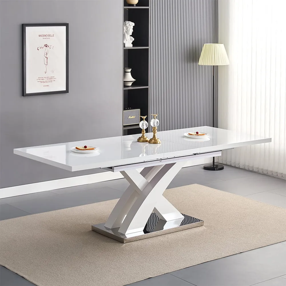 Axara Large Extendable Dining Table - White, High Gloss