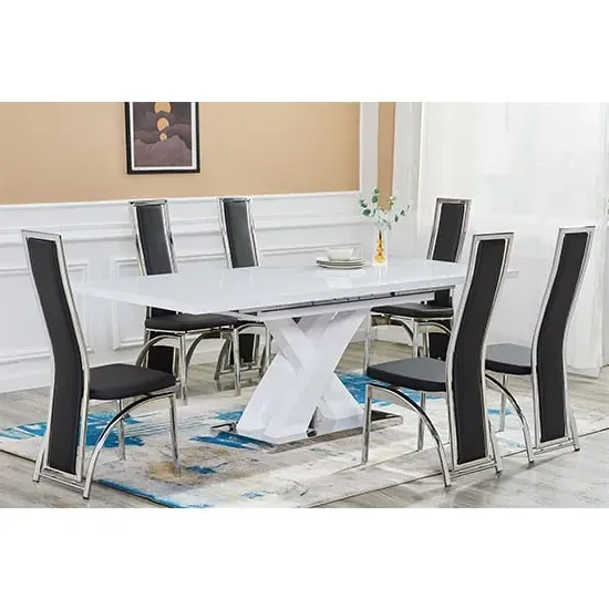 Axara Large Extendable Dining Table with 6 Chicago Chairs - White