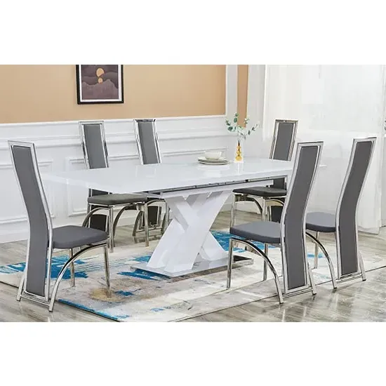 Axara Large Extendable Dining Table with 6 Chicago Chairs - White