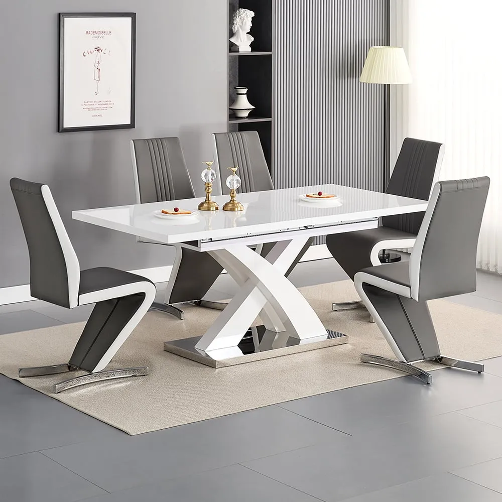 Axara Large Extendable Dining Table with 6 Gia Chairs - White