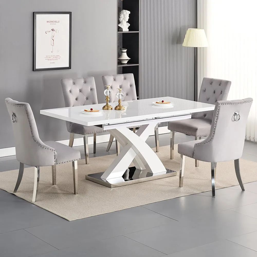 Axara Large Extendable Dining Table with 6 Imperial Chairs - White image