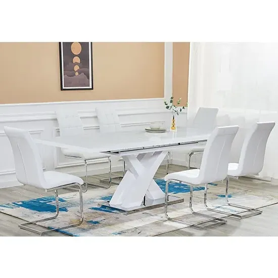 Axara Large Extendable Dining Table with 6 Paris Chairs - White