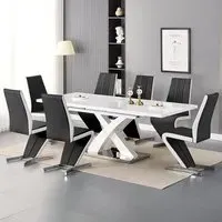 Axara Large Extendable Dining Table with 8 Gia Chairs - White