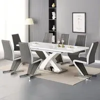 Axara Large Extendable Dining Table with 8 Gia Chairs - White