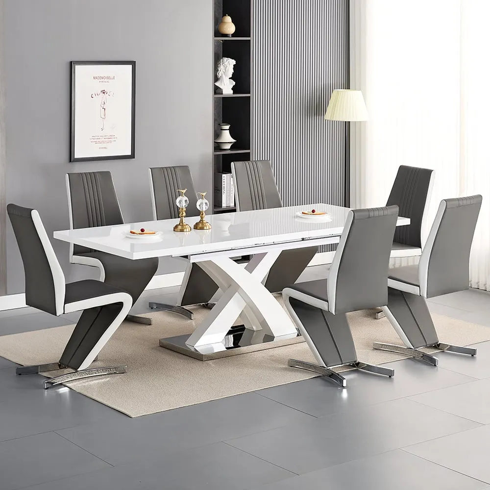 Axara Large Extendable Dining Table with 8 Gia Chairs - White