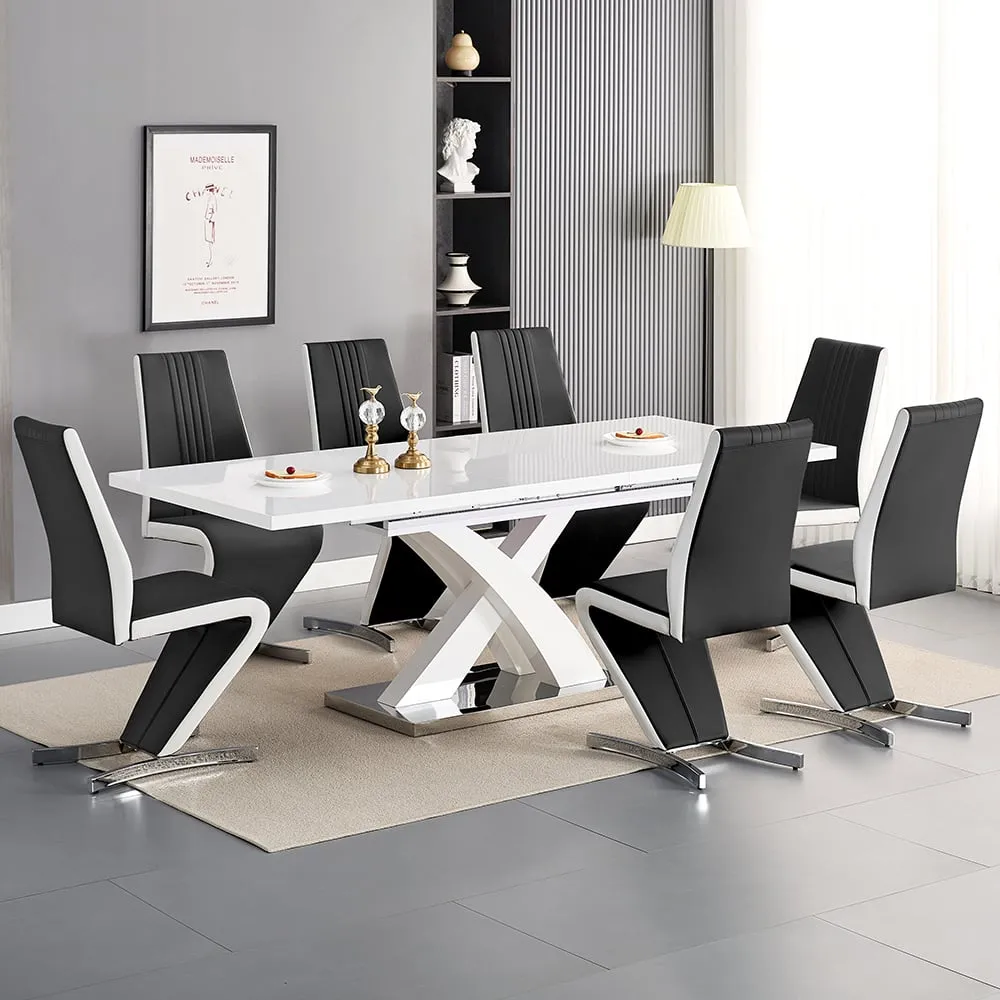 Axara Large Extendable Dining Table with 8 Gia Chairs - White