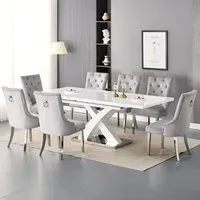 Axara Large Extendable Dining Table with 8 Imperial Chairs - White, Grey