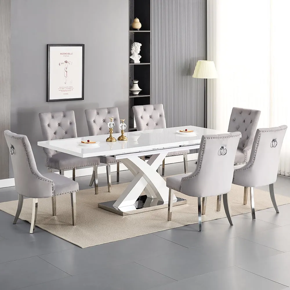 Axara Large Extendable Dining Table with 8 Imperial Chairs - White, Grey