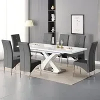 Axara Large Extendable Dining Table with 8 Vesta Chairs - White